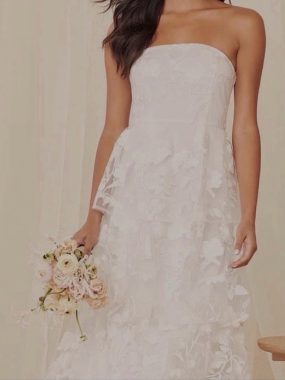 Lulu's white Floral Embroidered 3 Tiered Maxi Dress (strapless) - Picture 7 of 7